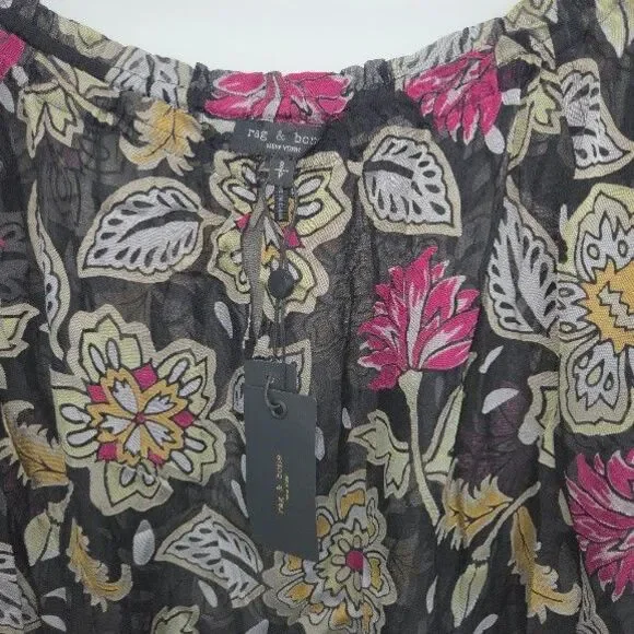 New Rag & Bone Womens Sierra Floral Print Sheer Blouse Silk Blend Size Small - Picture 3 of 4